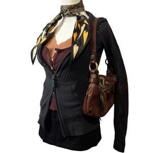 Athleta Open Knit Zip Hoodie Cardigan Y2K Boho Athleisure XXS